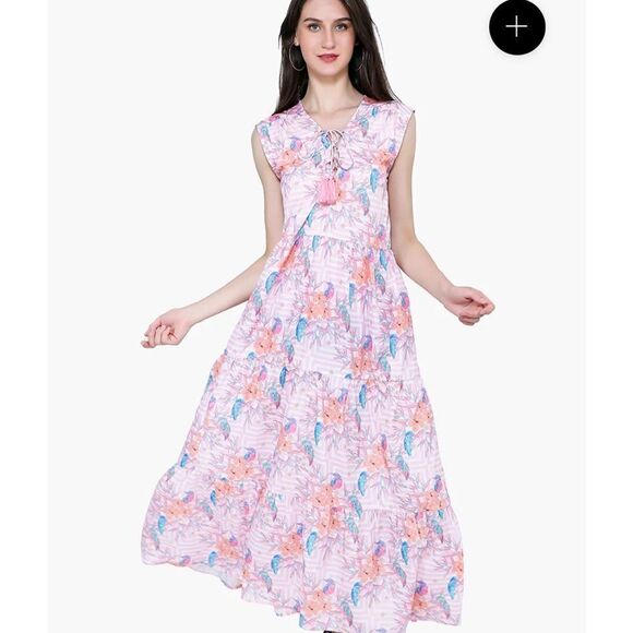 NWT AMERICA & BEYOND Hummingbird Print Maxi Dress M - Picture 2 of 13